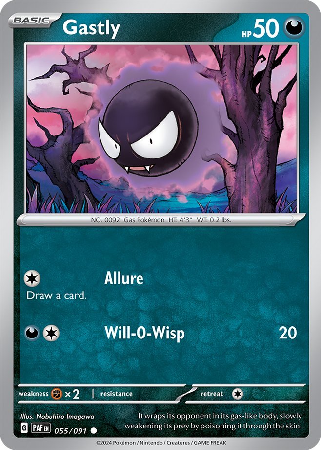 #055/091 - Gastly - Reverse Holo - Paldean Fates - EJ Cards