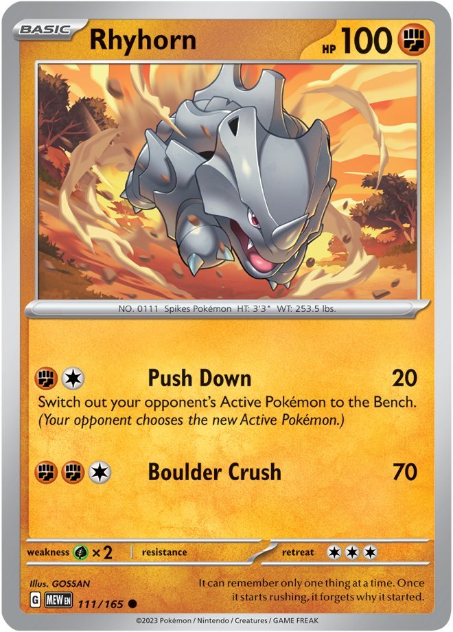 #111/165 - Rhyhorn - Reverse Holo - 151 - EJ Cards