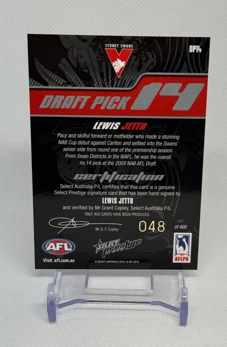 2010 Select Prestige Draft Pick Signature Lewis Jetta DP14 Sydney 048/400 - EJ Cards