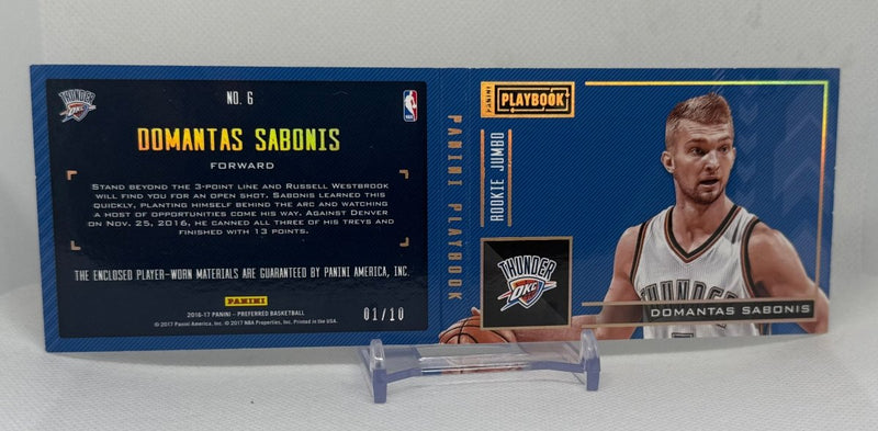 2016 - 17 Panini Preferred Domantas Sabonis 6 Rookie Playbook Jumbo Patch 01/10 - EJ Cards