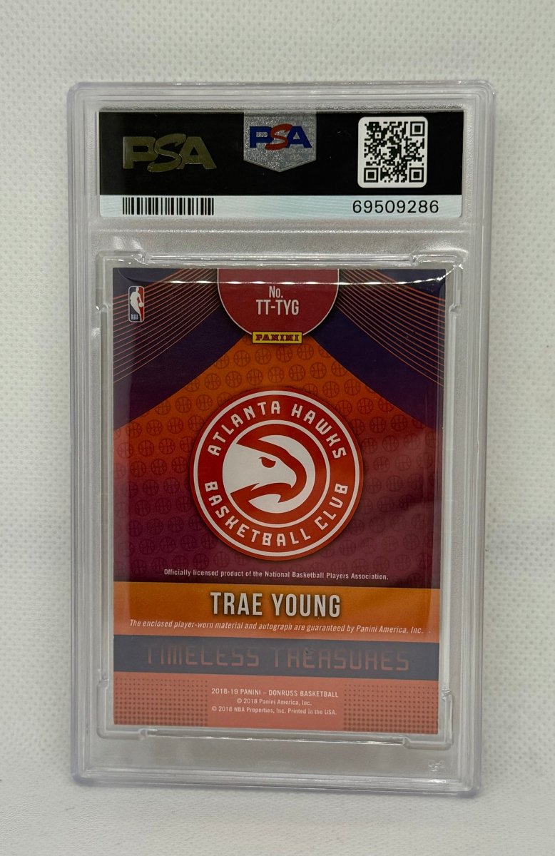 2018-19 Panini Donruss Timeless Treasures Trae Young Auto Authentic Auto PSA 10 TT-TYG - EJ Cards