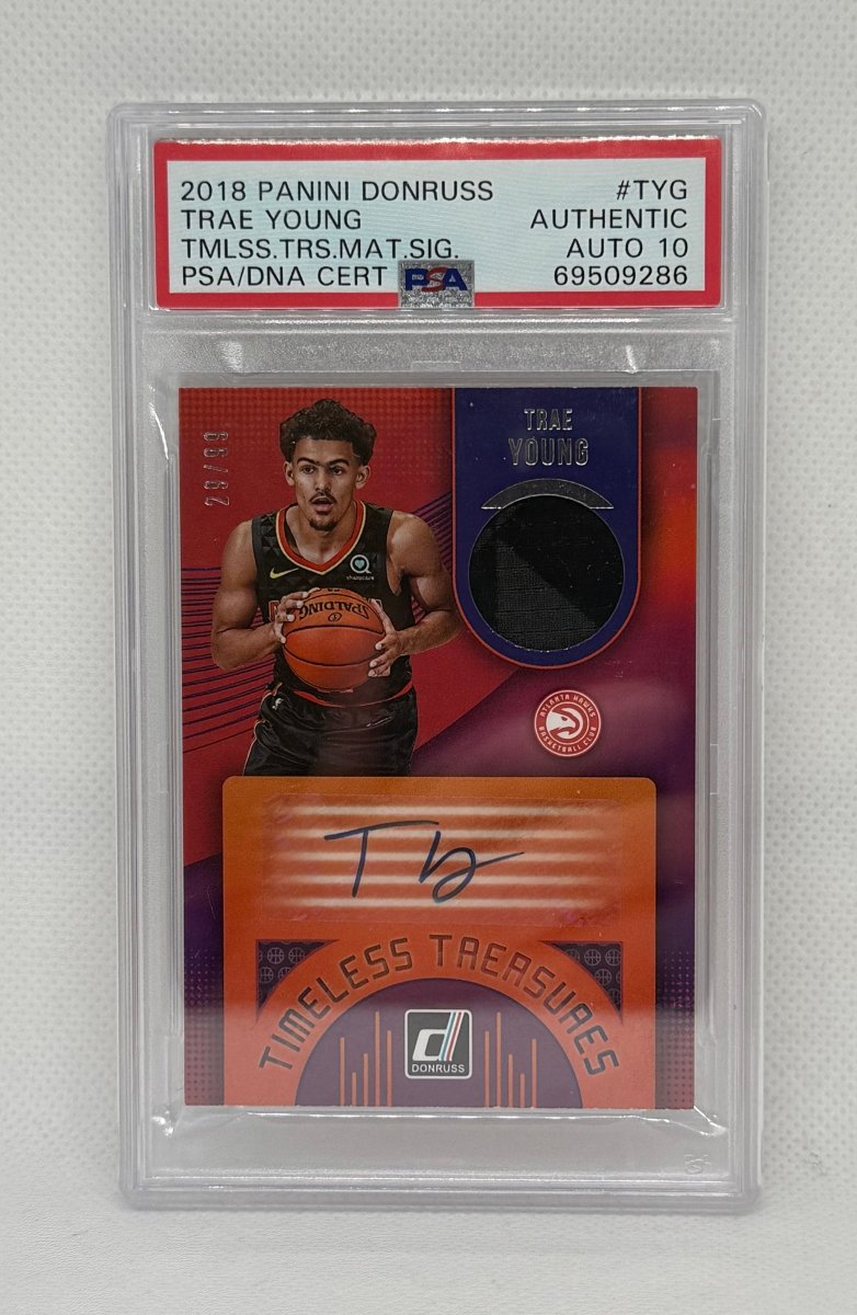 2018-19 Panini Donruss Timeless Treasures Trae Young Auto Authentic Auto PSA 10 TT-TYG - EJ Cards