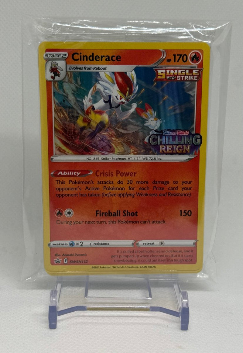 2021 Pokemon TCG Chilling Reign Cinderace Pre Release Black Star Promo SWSH 112 (Sealed) - EJ Cards