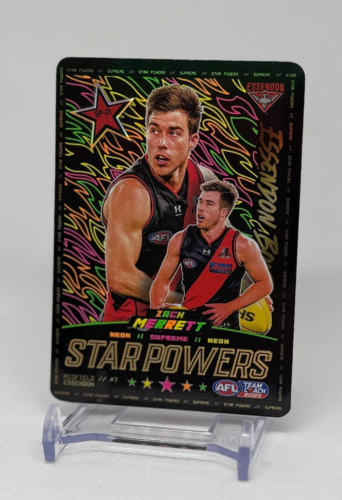 Merreet 2023 Teamcoach NEON Star Powers Zach Merrett SP-21 Essendon – EJ Cards