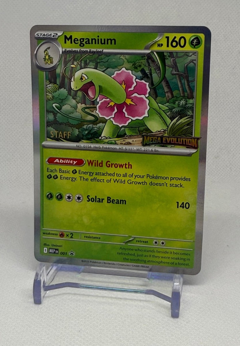 2025 Pokemon Mega Evolution PreRelease STAFF Meganium 001 Black Star Promo - EJ Cards