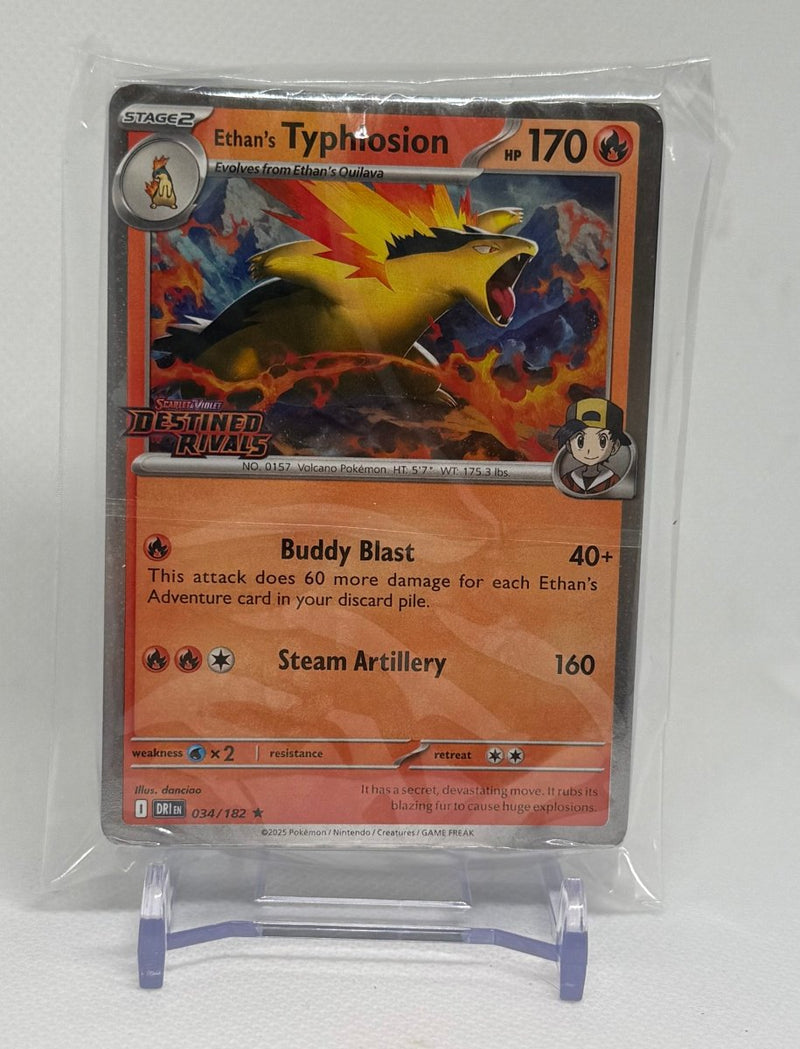 2025 Pokemon TCG Destined Rivals Ethan's Typhlosion Pre Release Stamped Promo 034/182 (Sealed) - EJ Cards