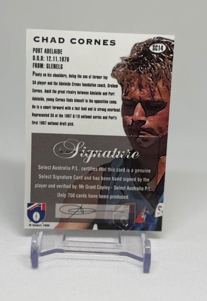 1998 Select Draft Pick Signatures Chad Cornes SC14 Port Adelaide