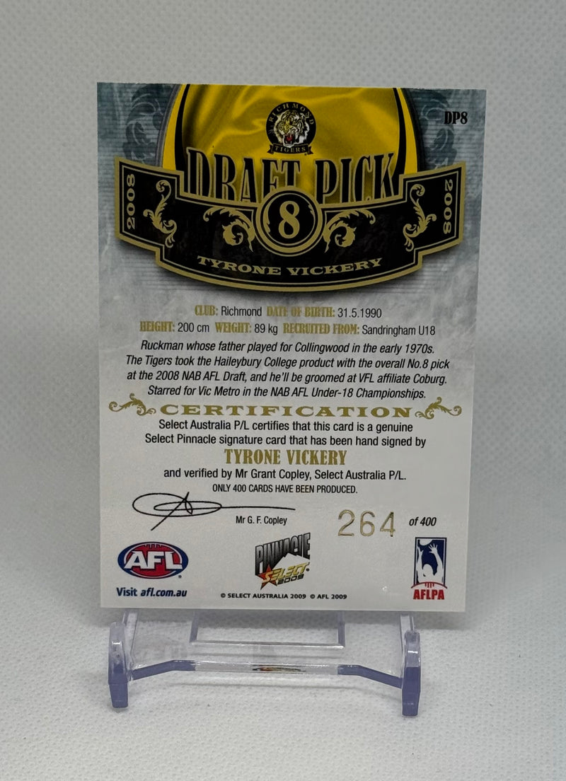 2009 Select Pinnacle Draft Pick Signature Tyrone Vickery DP8 #264/400 Richmond