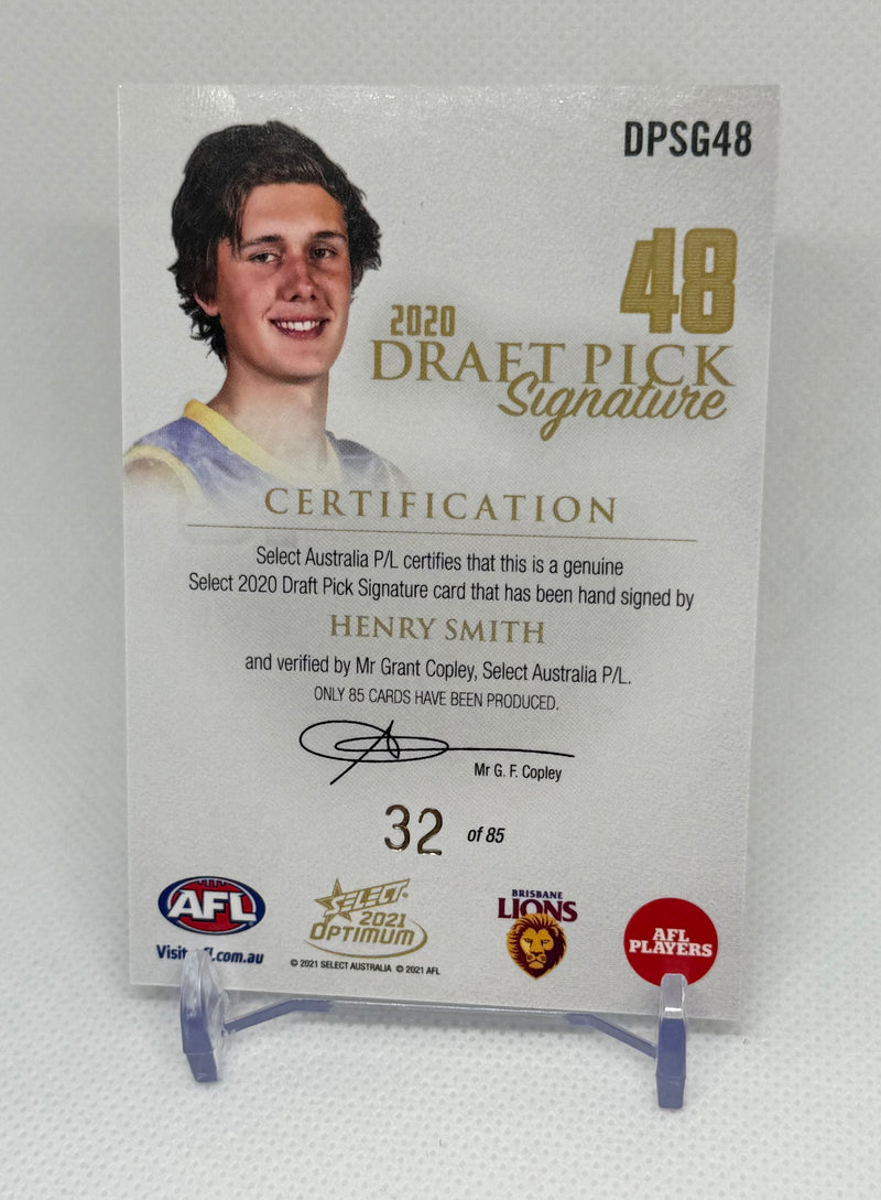 2021 Select Optimum Draft Pick Gold Signature Henry Smith DPSG48 #032/85 Brisbane