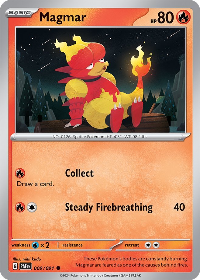 #009/091 - Magmar - Reverse Holo - Paldean Fates - EJ Cards