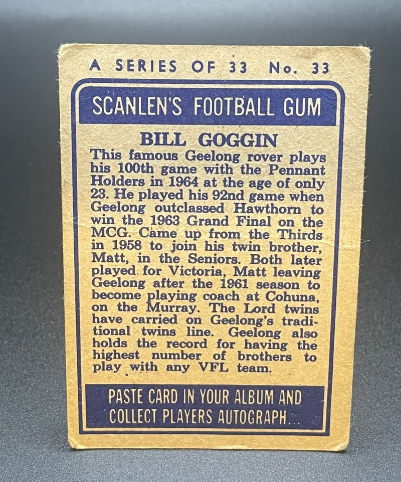 1964 VFL Scanlens Bill Goggin Geelong #33/36 - EJ Cards
