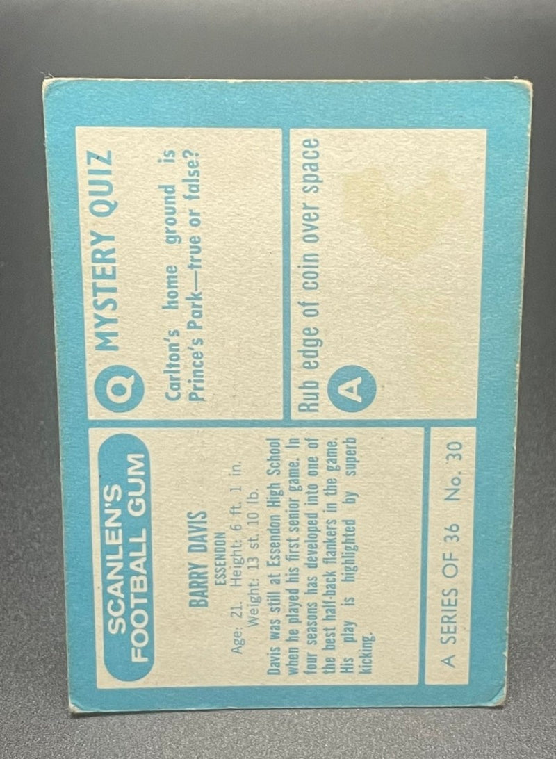 1965 VFL Scanlens Barry Davis Essendon #30/36 - EJ Cards