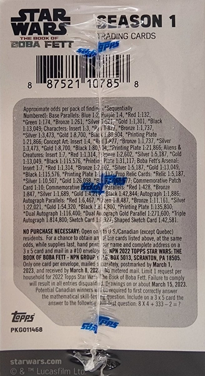 2022 Topps Star Wars Season 1 The Book Of Boba Fett Blaster (6 cards per pack, 10 packs per card + 1 commemorative patch card) - EJ Cards